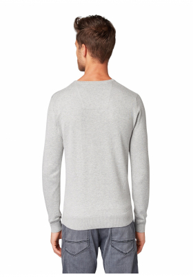 TOM TAILOR Basic V-Neck 2820, Szürke Kötött Pulóver