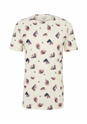 TOM TAILOR DENIM Alloverprint 0965, Bézs Rövid Ujjú Póló