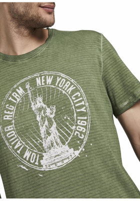 TOM TAILOR Overdyed Statue Of Liberty Print 8849, Zöld Rövid Ujjú Póló