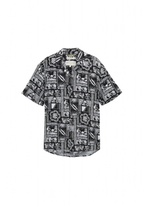 TOM TAILOR DENIM 5928, Hawai Mintás Fekete Fehér Rövid Ujjú Ing