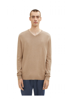 TOM TAILOR 2820, Barna Kötött V-Nyakú Pulóver