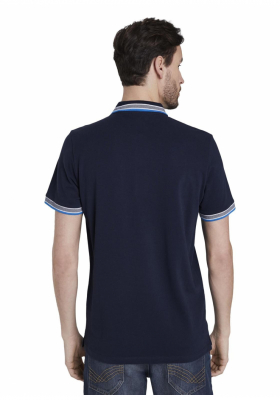 TOM TAILOR Polo w. Wording Tipping 0042, Kék Rövid Ujjú Ingpóló