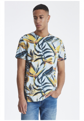 BLEND Bird Of Paradise 0151, Világoskék Levélmintás Rövid Ujjú Póló
