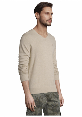 TOM TAILOR Basic V-Neck 2820, Bézs Kötött Pulóver