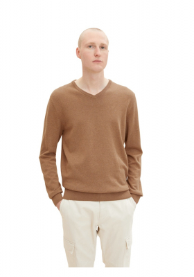 TOM TAILOR 7665, Barna, Kötött V-Nyakú Pulóver