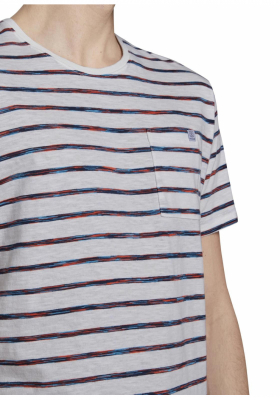 TOM TAILOR Space Dye Striped 8127, Piros-Fehér Csíkos Rövid Ujjú Póló