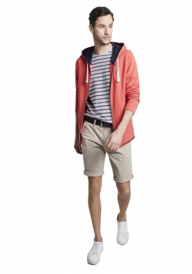 TOM TAILOR Space Dye Striped 8127, Piros-Fehér Csíkos Rövid Ujjú Póló