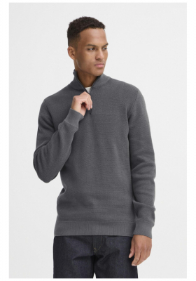 BLEND Baal 0124, Szürke Cipzáros Kötött Pulóver