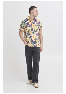 BLEND Hatle 8224, Homokszínű Virágos Rövid Ujjú Ing