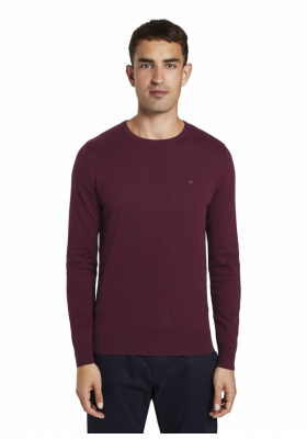 TOM TAILOR Basic O-Neck 2819, Piros Kötött Pulóver