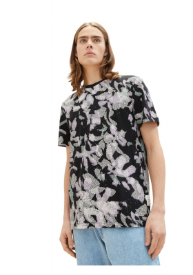 TOM TAILOR DENIM 5607, Fekete, Virágmintás Rövid Ujjú Póló