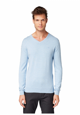 TOM TAILOR Basic V-Neck 2820, Kék Kötött Pulóver