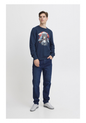 BLEND 7756, Sötétkék Környakú Pulóver Rider Monkey