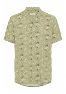 BLEND Ascot 8227, Olajzöld Mintás Rövid Ujjú Ing