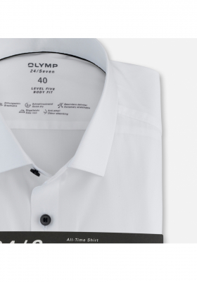 OLYMP Level Five 24/Seven 2066, Fehér Hosszú Ujjú Ing, Body fit, Modern Kent