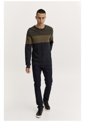 BLEND Colourblocked 4636, Zöld Kötött Pulóver