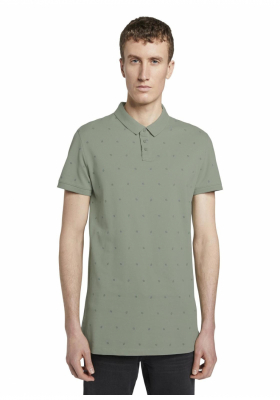 TOM TAILOR DENIM Small Leaves Print 8753, Zöld Rövid Ujjú Ingpóló