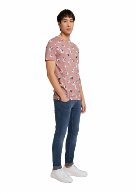 TOM TAILOR DENIM Alloverprint 0965, Rózsaszín Rövid Ujjú Póló