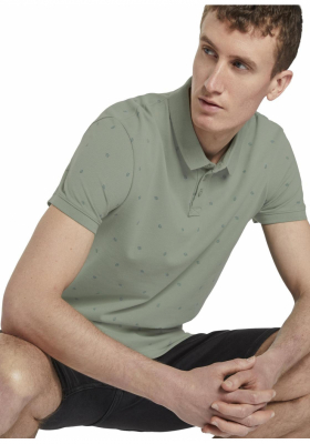 TOM TAILOR DENIM Small Leaves Print 8753, Zöld Rövid Ujjú Ingpóló