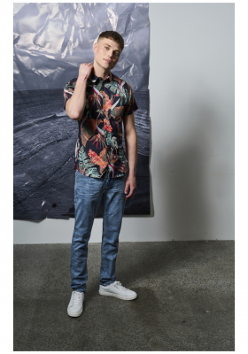 BLEND Seasonal 1659, Kék Rövid Ujjú Ing, Slim fit