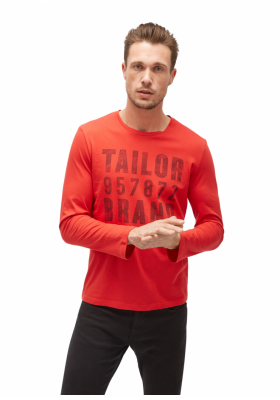 TOM TAILOR Print Tee 8936, Piros Hosszú Ujjú Póló