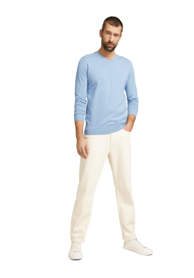 TOM TAILOR Basic V-Neck 7300, Kék Melanzs Kötött Pulóver