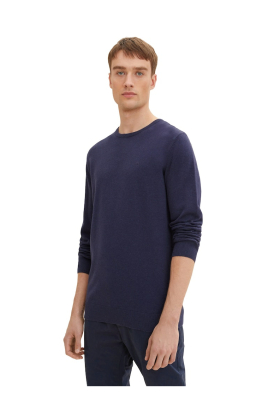 TOM TAILOR Basic O-Neck 7661, Sötétékék Kötött Pulóver