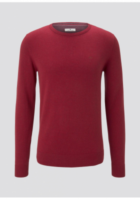 TOM TAILOR Basic O-Neck 2819, Piros Kötött Pulóver