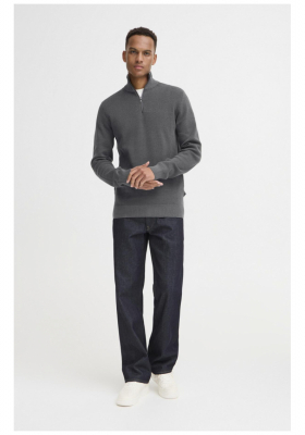 BLEND Baal 0124, Szürke Cipzáros Kötött Pulóver