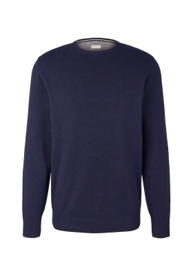 TOM TAILOR Basic O-Neck 7661, Sötétékék Kötött Pulóver