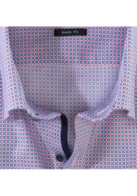 OLYMP Level Five 2045, Rószaszín-Kék Aprómintás Rövid Ujjú Ing body fit