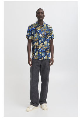 BLEND Hatle 8224, Kék Virágos Rövid Ujjú Ing