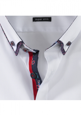 OLYMP No. Six 2525, Fehér Hosszú Ujjú Ing, Super slim, Button-down
