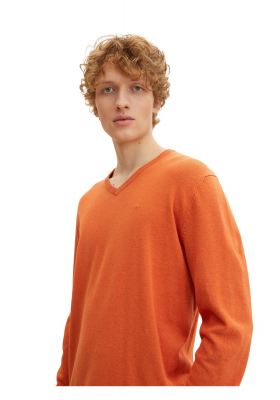 TOM TAILOR 7665, Narancssárga, Kötött V-Nyakú Pulóver