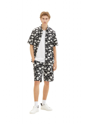 TOM TAILOR DENIM 6245, Fekete, Virágmintás Rövid Ujjú Ing