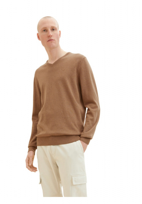 TOM TAILOR 7665, Barna, Kötött V-Nyakú Pulóver