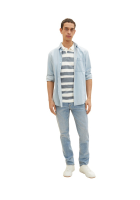 TOM TAILOR 5558, Csíkos Pasztel Kék Rövid Ujjú Ingpóló