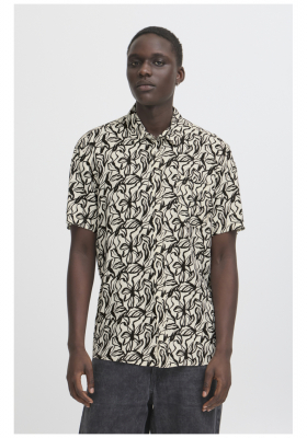 BLEND Avian 8223, Fekete Mintás Rövid Ujjú Ing