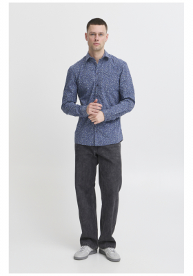 BLEND Aaron 8101, Kék Virágmintás Hosszú Ujjú Ing