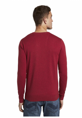 TOM TAILOR Basic V-Neck 2820, Piros Kötött Pulóver
