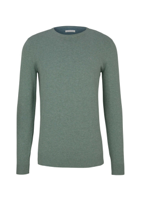 TOM TAILOR Basic O-Neck 7299, Zöld Melanzs Kötött Pulóver