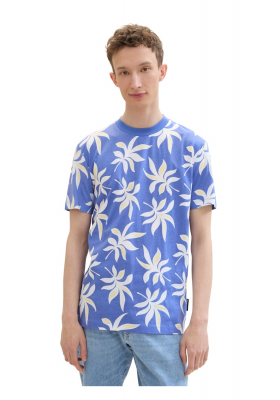 TOM TAILOR DENIM 2040, Kék Levélmintás Rövid Ujjú Póló