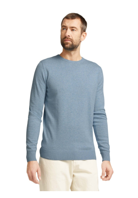 TOM TAILOR Basic O-Neck 7299, Kék Melanzs Kötött Pulóver