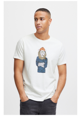 BLEND 6805, Fehér, Nyomtatott Oroszlános Rövid Ujjú Póló