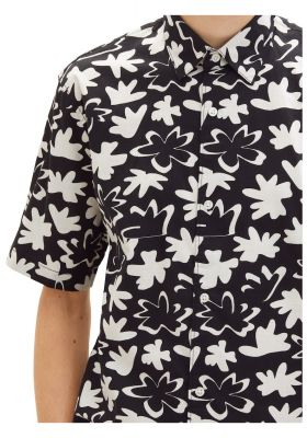 TOM TAILOR DENIM 6245, Fekete, Virágmintás Rövid Ujjú Ing