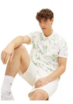 TOM TAILOR DENIM 5280, Fehér, Virágmintás Rövid Ujjú Ingpóló