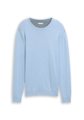 TOM TAILOR Basic O-Neck 2819, Világoskék Melanzs Kötött Pulóver 