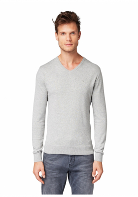 TOM TAILOR Basic V-Neck 2820, Szürke Kötött Pulóver