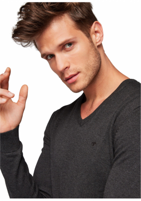 TOM TAILOR Basic V-Neck 2820, Szürke Kötött Pulóver