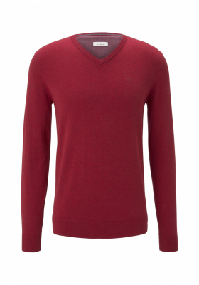 TOM TAILOR Basic V-Neck 2820, Piros Kötött Pulóver